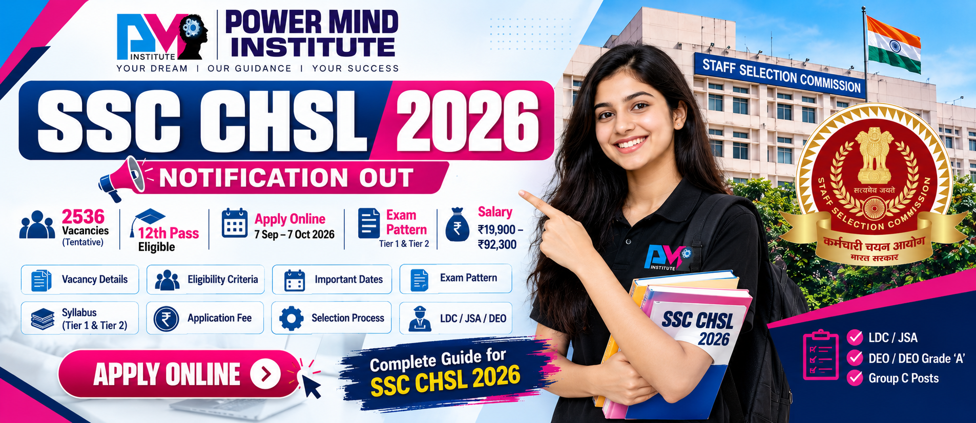 SSC CHSL Notification 2026: 2536 Vacancies, Eligibility, Exam Pattern, Syllabus & Apply Online